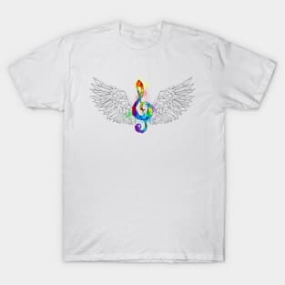 Rainbow Musical Key with Wings T-Shirt